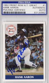 Hank Aaron Signed Atlanta Braves 1992 Front Row Card #1 - PSA/DNA