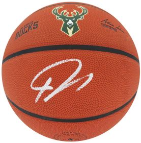 Giannis Antetokounmpo Signed Wilson Milwaukee Bucks Logo NBA Basketball