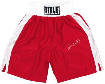 Iran Barkley Signed Title Red With White Trim Boxing Trunks