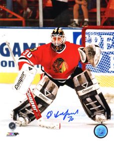 Ed Belfour Signed Chicago Blackhawks Hockey Goalie Action Photo