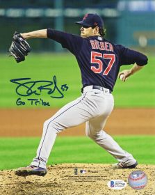 Shane Bieber Signed Cleveland Indians Pitching Photo w/Go Tribe