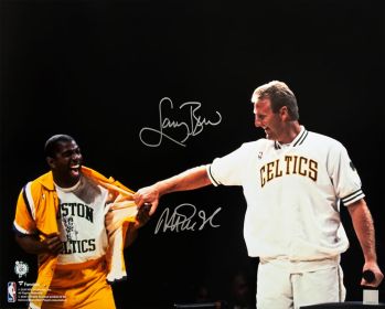 Larry Bird & Magic Johnson Dual Signed Celtics / Lakers Bird Retirement Night