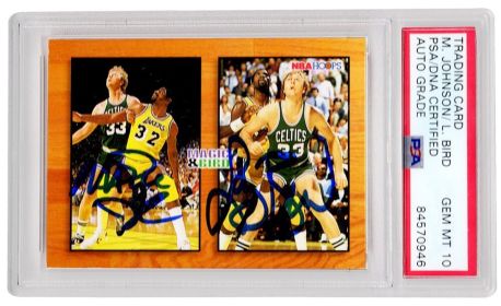 Larry Bird & Magic Johnson Dual Signed Celtics / Lakers 1994 NBA Hoops Card #MB1