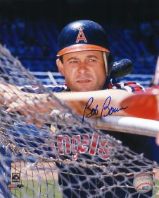 Bob Boone Signed Angels Batting Helmet Pose Photo