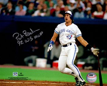 Pat Borders Signed Toronto Blue Jays Batting Action Photo with World Series MVP