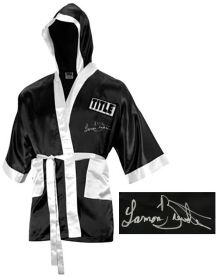 Lamon Brewster Signed Title Black Boxing Robe w/Relentless