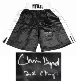 Chris Byrd Signed Title Black Boxing Trunks w/2x Champ