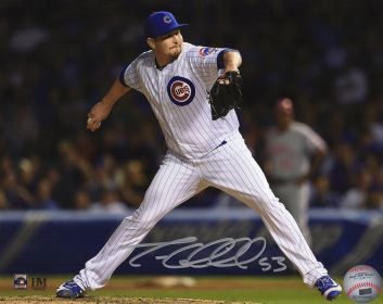 Trevor Cahill Signed Chicago Cubs Pinstripe Jersey Pitching Action Photo