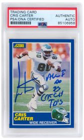 Cris Carter Signed 1989 Score Football Rookie Card #72 w/All I Do Is Catch TD's