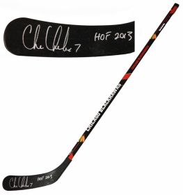 Chris Chelios Signed Chicago Blackhawks Hockey Stick w/Hall of Fame  2013