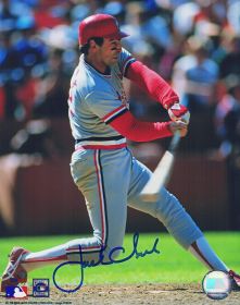 Jack Clark Signed Cardinals Swinging Action Photo