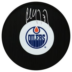 Paul Coffey Signed Edmonton Oilers Medium Logo Hockey Puck