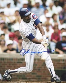 Andre Dawson Signed Chicago Cubs Swinging Action Photo