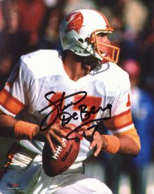 Steve DeBerg Signed Tampa Bay Buccaneers Dropback Action Photo