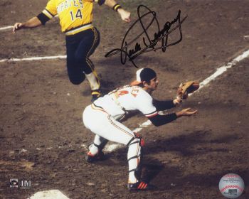 Rick Dempsey Signed Baltimore Orioles 1983 World Series Play At Plate Photo