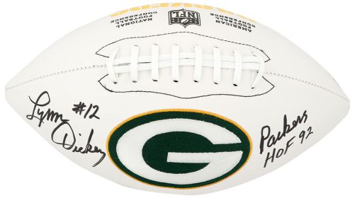 Lynn Dickey Signed Green Bay Packers White Logo Football w/Packers Hall of Fame