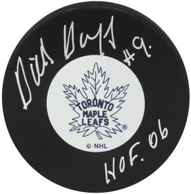 Dick Duff Signed Maple Leafs T/B Medium Logo Hockey Puck