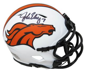 John Elway Signed Denver Broncos Lunar Eclipse White Matte Mini Helmet