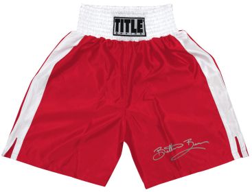 Eric 'Butterbean' Esch Signed Title Red With White Trim Boxing Trunks