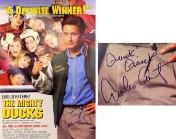 Emilio Estevez Signed The Mighty Ducks Full Size Movie Poster w/Quack, Quack