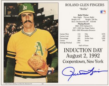 Rollie Fingers Signed Oakland A's Hall of Fame Induction Day Photo