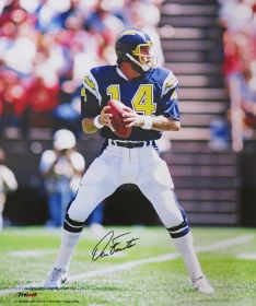 Dan Fouts Signed Chargers Navy Jersey Drop Back Action Photo