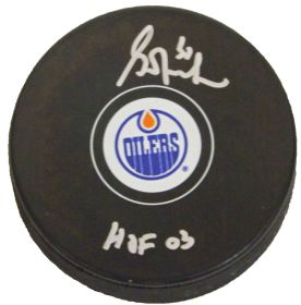 Grant Fuhr Signed Edmonton Oilers Logo Hockey Puck 2003