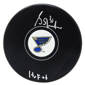 Grant Fuhr Signed St Louis Blues Logo Hockey Puck 2003