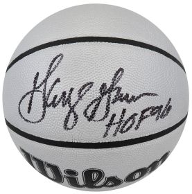 George Gervin Signed Wilson Silver 75th Anniversary Logo NBA Basketball w/HOF'96