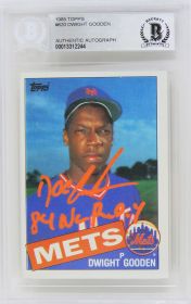 Dwight Gooden Signed New York Mets Topps Baseball Rookie Card #620 w/84 NL ROY