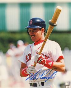 Mike Greenwell Signed Boston Red Sox Holding Bat Photo