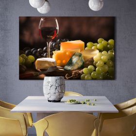 Framed Canvas Wall Art Decor Painting Still Life Grape Wine and Cheese Painting