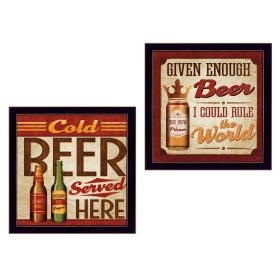 "Beer II Cold Beer Served Here Collection" 2-Piece Vignette By Mollie B., Printed Wall Art, Ready To Hang Framed Poster, Black Frame