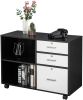 Free shipping Wood File Cabinet with 3 Drawer and 2 Open Shelves Office Storage Cabinet with Wheel Printer Stand, 35.5"L x 15.7"W x 26"H YJ