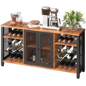 VEVOR Industrial Bar Cabinet, Wine Table for Liquor with Glass Holder, Wine Rack and Metal Sideboard, Farmhouse Wood Coffee Bar for Living Room