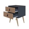 Manhattan Comfort Amber Nightstand with Faux Leather Handles in Blue and Nature