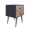 Manhattan Comfort Amber Nightstand with Faux Leather Handles in Blue and Nature