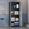 Manhattan Comfort Fortress Textured Metal 75.4" Garage Cabinet with 4 Adjustable Shelves in Grey