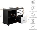 Free shipping Wood File Cabinet with 3 Drawer and 2 Open Shelves Office Storage Cabinet with Wheel Printer Stand, 35.5"L x 15.7"W x 26"H YJ