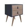 Manhattan Comfort Amber Nightstand with Faux Leather Handles in Blue and Nature