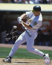 Ben Grieve Signed Oakland A's Swinging Action Photo w/98 AL ROY